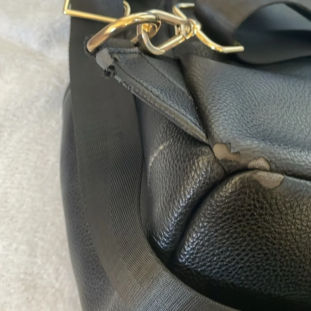 Vegan black leather diaper bag & leopard pouch